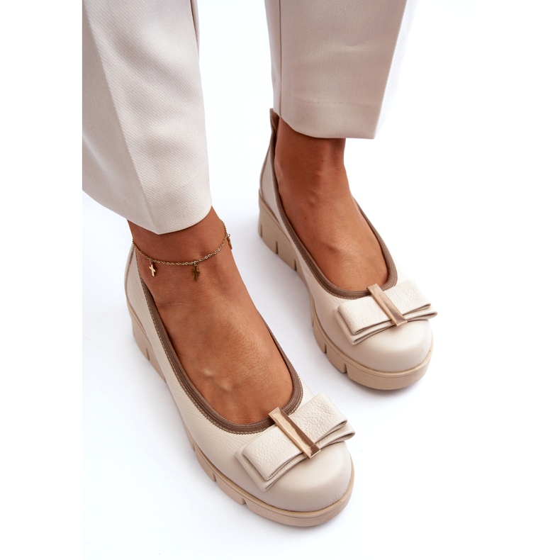 Lewski Shoes Nahkaiset balerinat korosteella, Cream Lewski 3384 beige 2