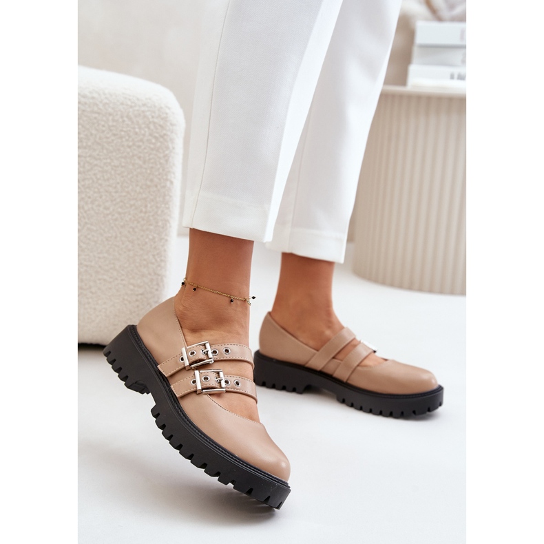 Naisten kengät Eco-nahkahihnalla, beige Terione 2