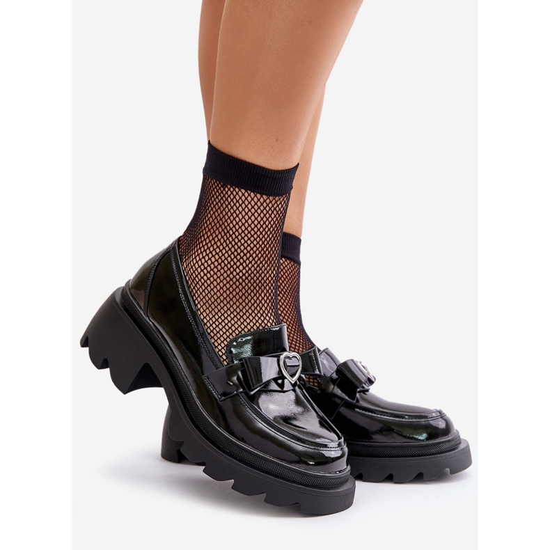 S.Barski Naisten nahkaiset mokasiinit rusetilla ja sydämellä D&amp;A LZ42-032 musta 1