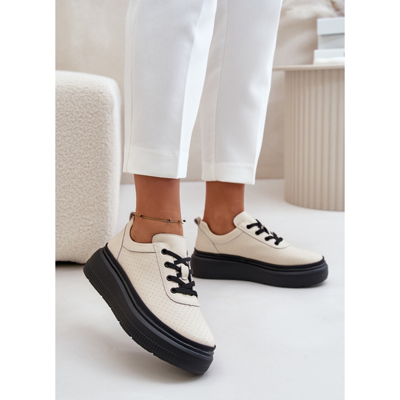 Naisten urheilukengät alustalla, luonnonnahkaa, beige 41470 Vinceza 2