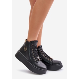 Naisten korkeat nahkaiset tennarit alustalla Vinceza 66707 musta 1