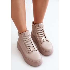 Naisten korkeat nahkalenkkarit alustalla Vinceza 66707 beige 2