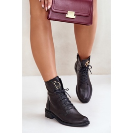 Zazoo 2955 nahkaiset työntekijänilkkurit, joissa kullanväriset yksityiskohdat kielessä, mustat 2