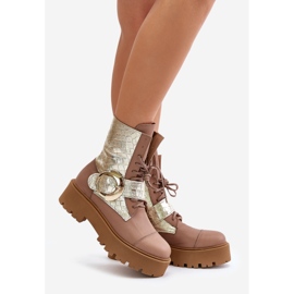 Zazoo 2942 nahkaiset työntekijänilkkurit kultaisella soljella, beige 1