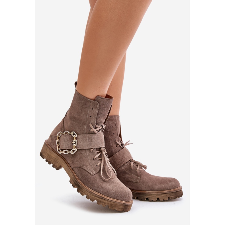 Zazoo 2951 mokkanahkaiset nilkkurit, joissa koristelukko, tumma beige 1