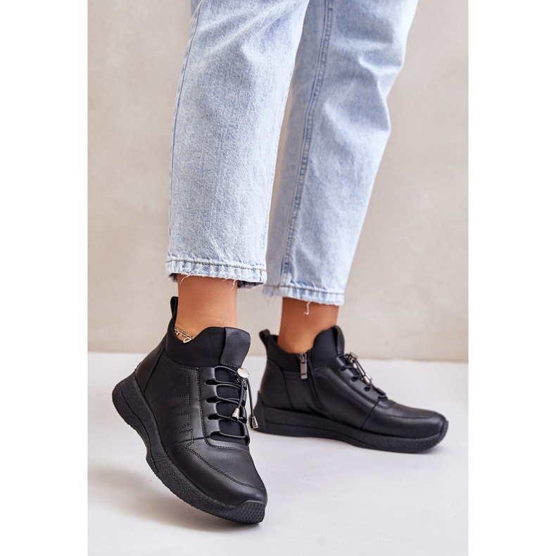 Eristetyt nahkaiset urheilukengät vetoketjulla Artiker 55C0041 musta 2