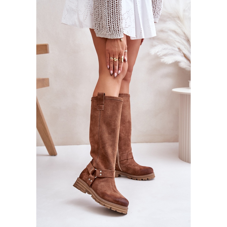 Naisten mokkanahkaiset ylipolven saappaat Lewski 3615 ruskea 2