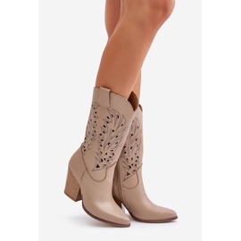 Harjakattoiset pohkeen keskisaappaat korkeakorkoisella nahkaisella Lewski 3609 beige 1