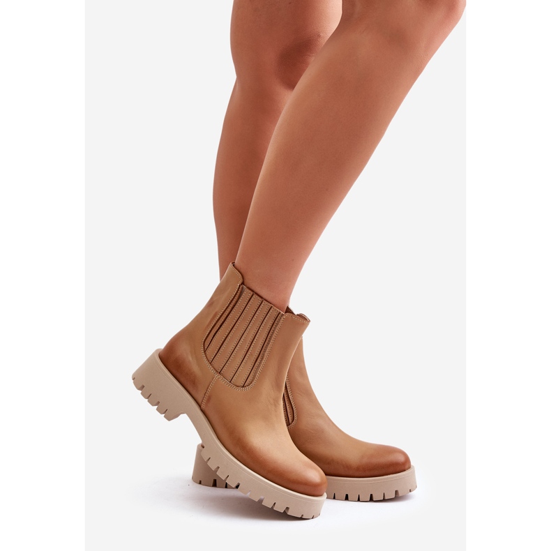 Naisten sileäkorkoiset saappaat, nahka Lewski 3611 ruskea 1