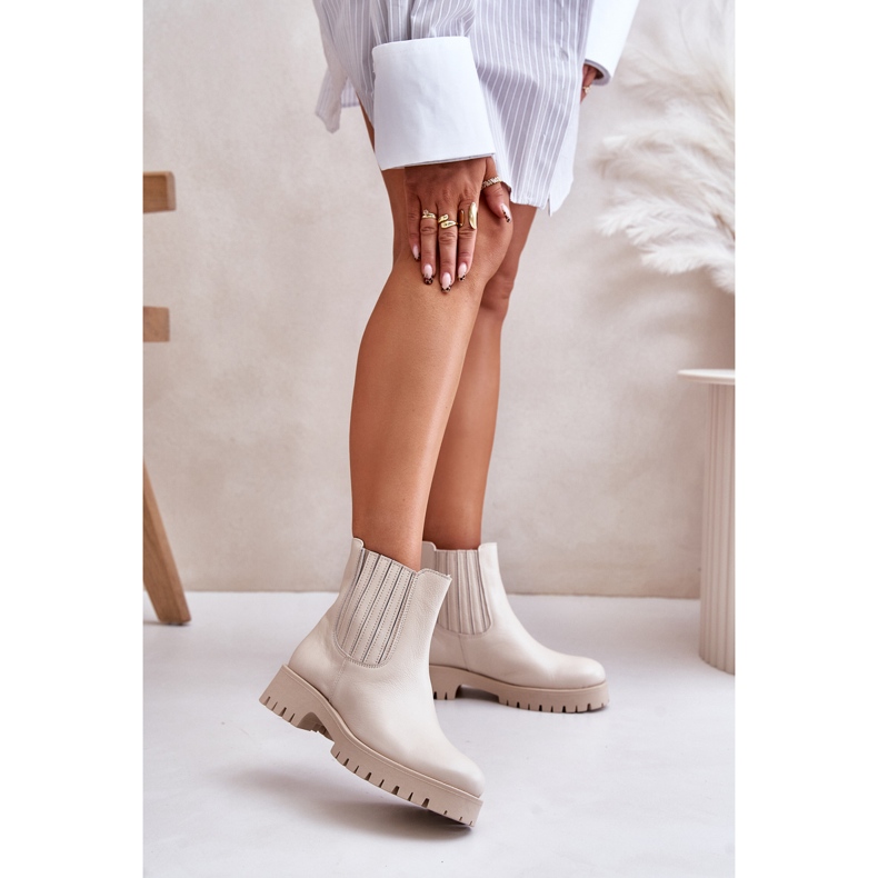 Naisten nahkasaappaat Lewski 3611 vaalea beige 2