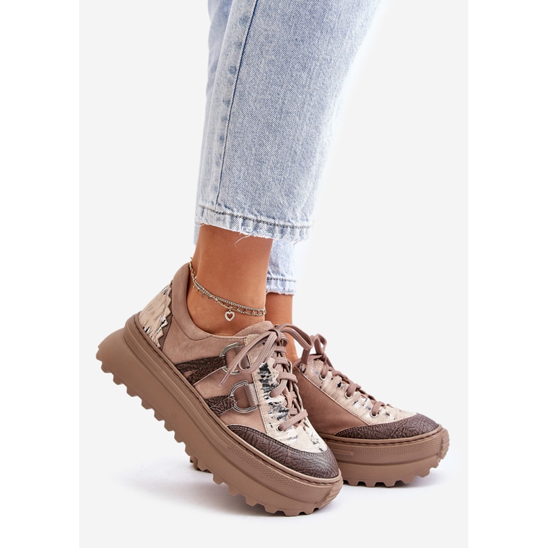 Naisten nahkalenkkarit Maciejka 06562-10 Tummanbeige 1