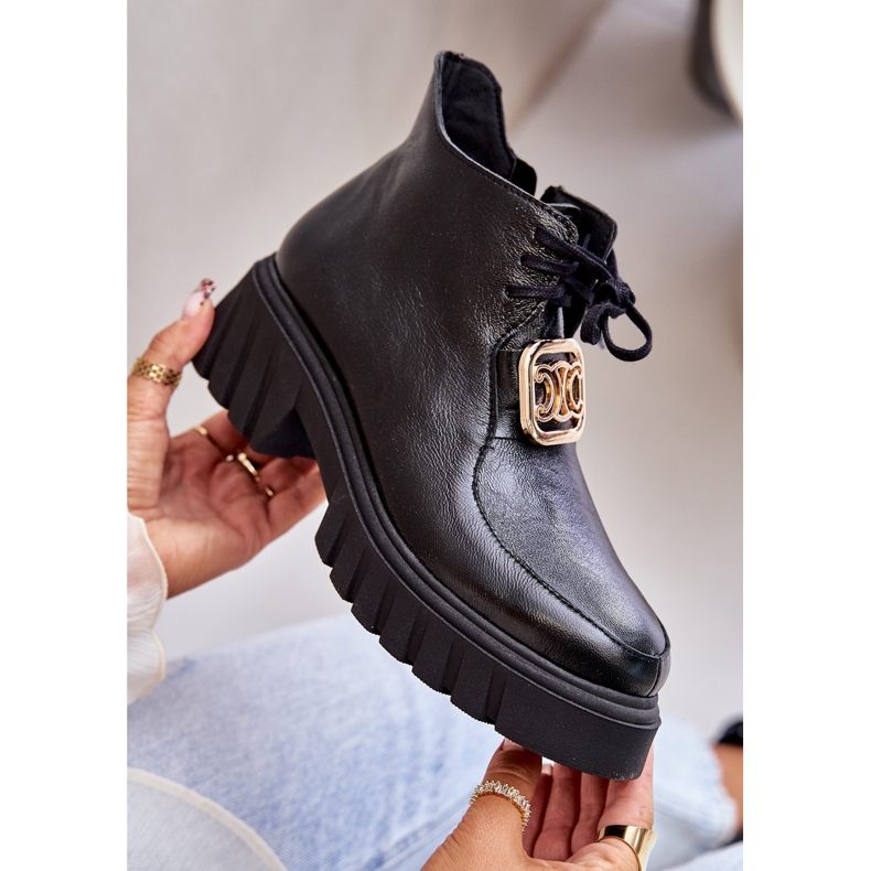 Zazoo 2952 nahkaiset nilkkurit kullalla koristellulla, musta 2