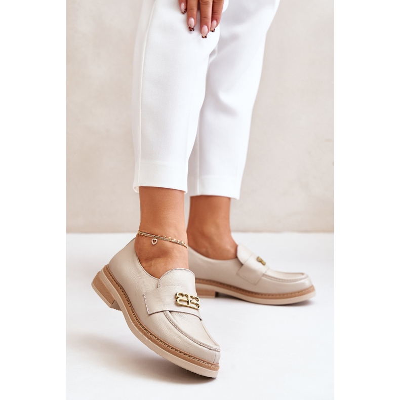 Zazoo 20174 nahkaiset tyylikkäät tasakorkoiset kengät, beige 2