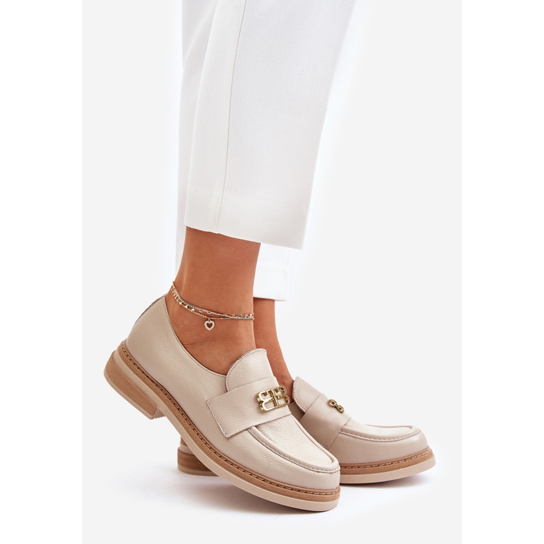 Zazoo 20174 nahkaiset tyylikkäät tasakorkoiset kengät, beige 1