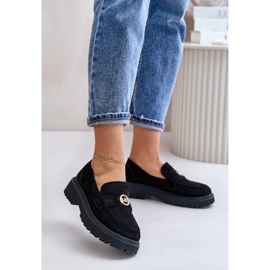 Naisten Brogues Moccasins kultaisilla yksityiskohdilla, musta Arilva 1
