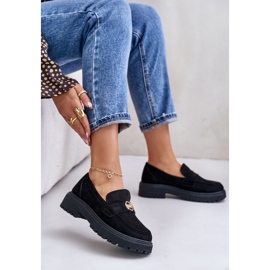 Naisten Brogues Moccasins kultaisilla yksityiskohdilla, musta Arilva 5