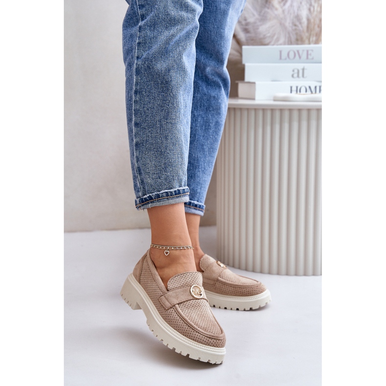 Naisten Brogues Moccasins kultaisilla yksityiskohdilla Khaki Arilva beige 2