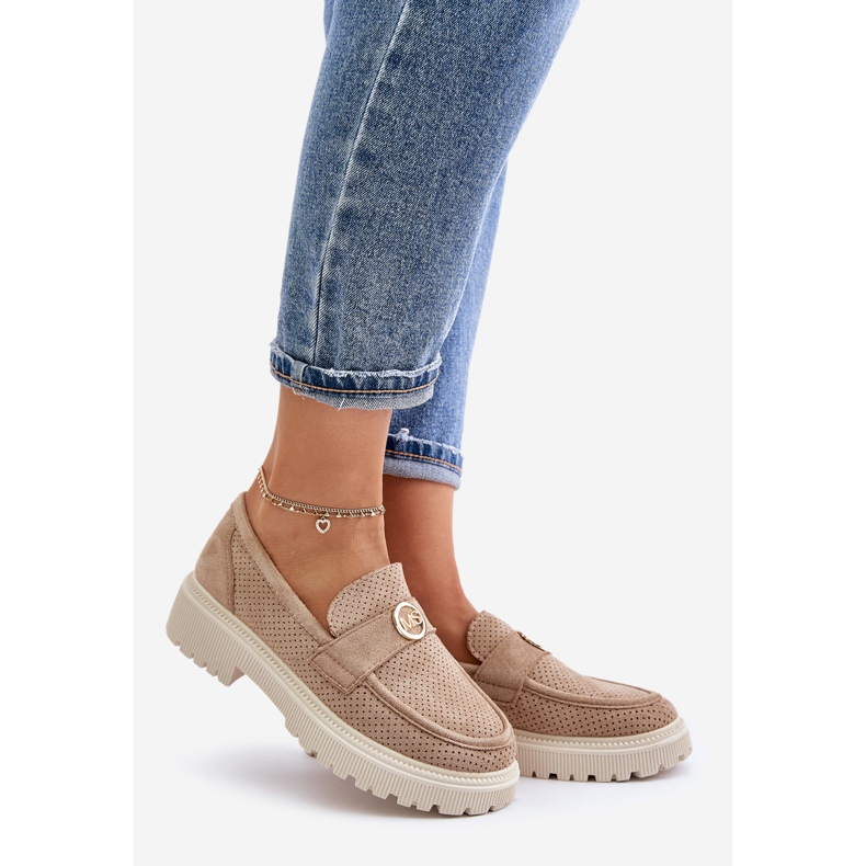 Naisten Brogues Moccasins kultaisilla yksityiskohdilla Khaki Arilva beige 1