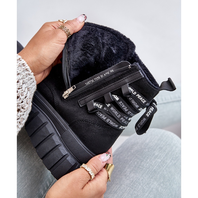 Naisten saappaat alustalla koristeellisella nyörityksellä musta Edidda 2