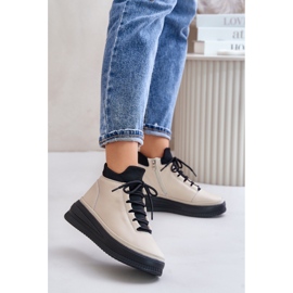 Vaaleat nahkaiset urheilukengät Artiker-alustalla 55C0554 Beige 2