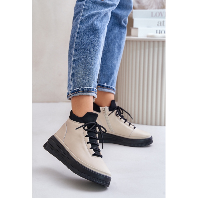 Vaaleat nahkaiset urheilukengät Artiker-alustalla 55C0554 Beige 2