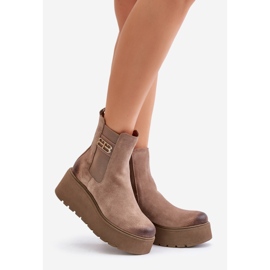 Zazoo 60498 Naisten mokkanahka nilkkurit Chelsea saappaat alustalla ja kiilat beige 1