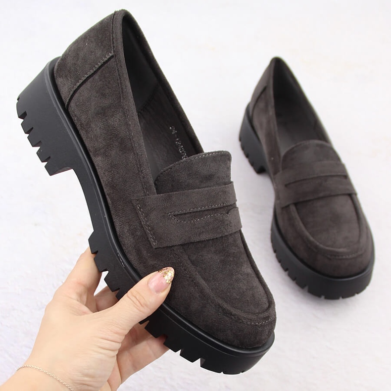 Naisten mokkanahkaiset mokasiinit, harmaa Potocki 12437 1