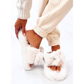 Burano Beige -turkistossut, joissa rusetti ja nalle 2