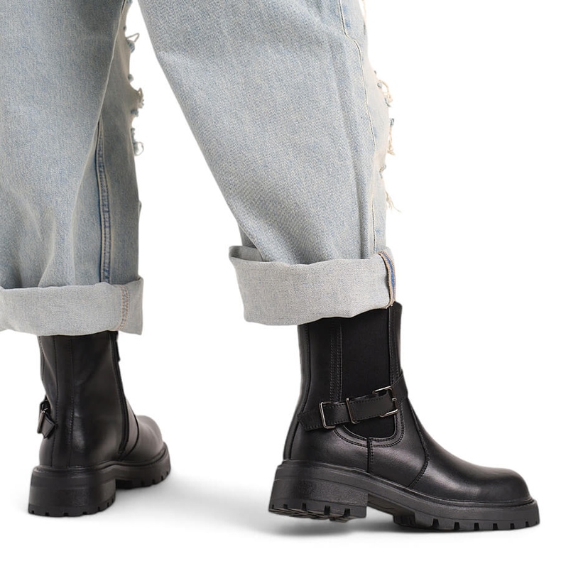 Naisten nahkaiset nilkkurit soljella, musta Sergio Leone TR719-S 1