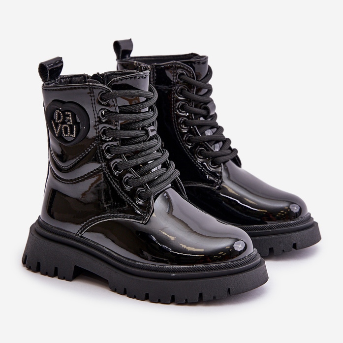 Tyttöjen kiiltonahkasaappaat turkisvuorella ja vetoketjulla, musta Evaliraea 1