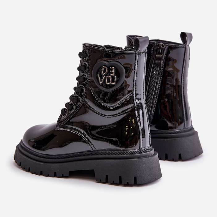 Tyttöjen kiiltonahkasaappaat turkisvuorella ja vetoketjulla, musta Evaliraea 2