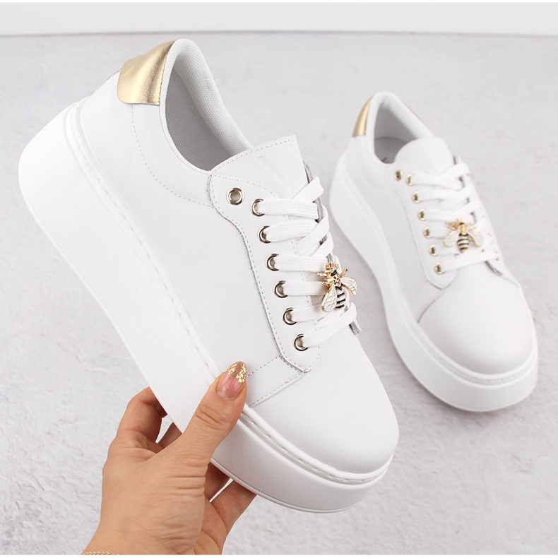 Nahkaiset urheilukengät alustalla, valkoinen Vinceza 89101 1