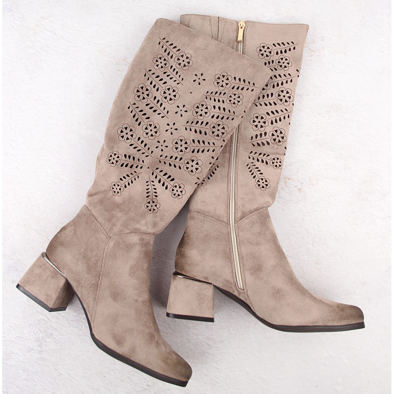 Naisten mokka eristetyt harjakattoiset saappaat khaki Potocki 12506 beige 1