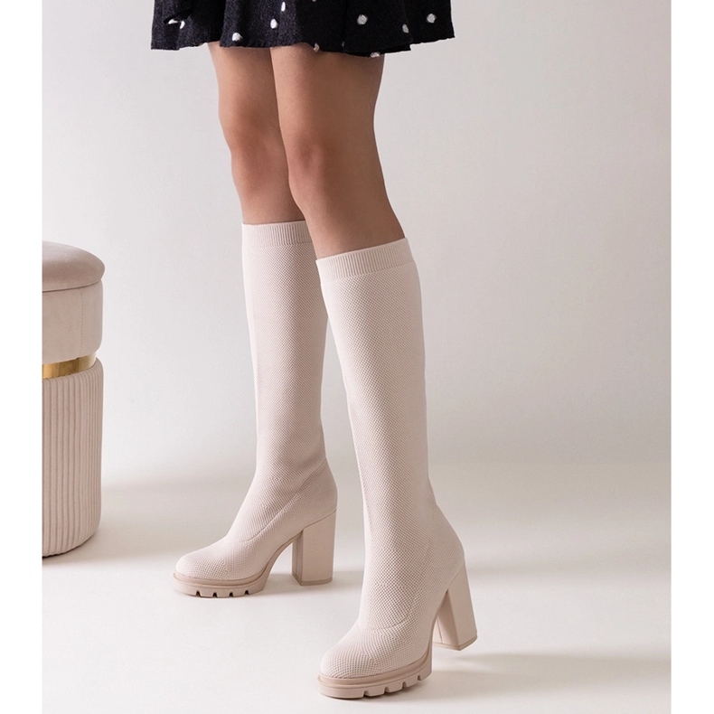 Beige Saria korkokengät slip-on saappaat 1