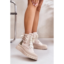 Naisten saappaat koristeellisella nauhalla, vaalea beige Edidda 2