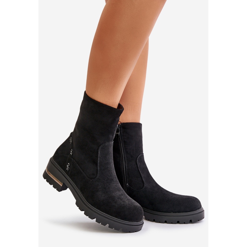 Eristetyt naisten nilkkurit ekologisesta mokkanahkasta vetoketjulla, Black Narilie musta 1