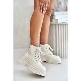 Eristetyt nahkaiset Trapper-nilkkurit massiivisessa pohjassa GOE OO2N4127 Vaalea beige 2