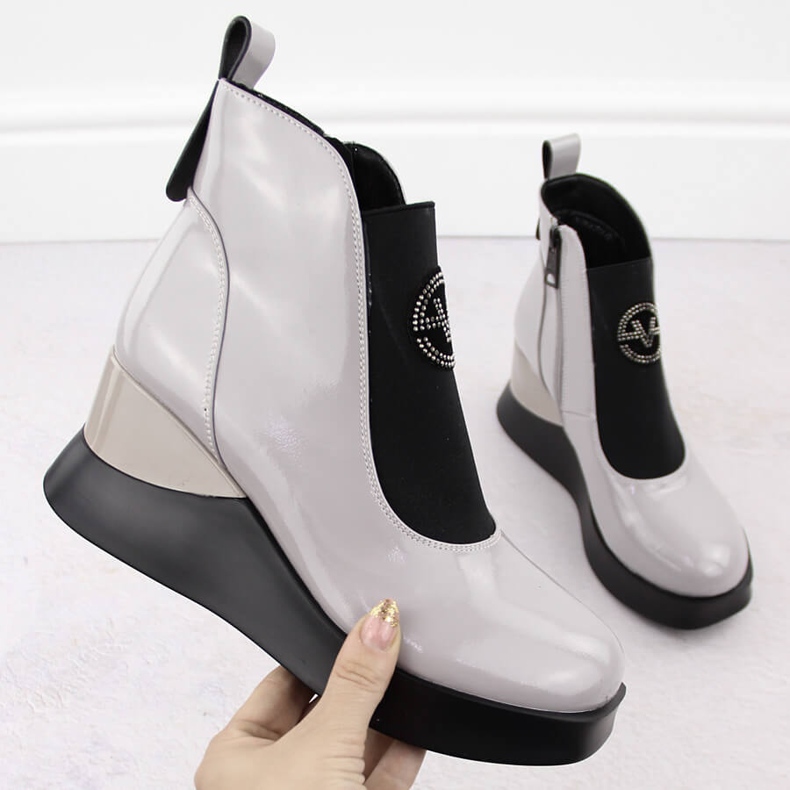 Harmaat naisten nahkaiset kiilakengät Vinceza 66703 1