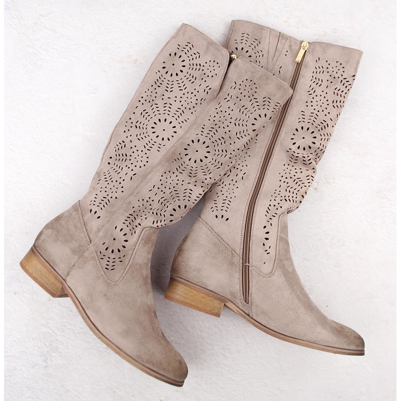 Naisten mokkaeristetyt harjakattoiset saappaat khaki Potocki 12522 beige 1