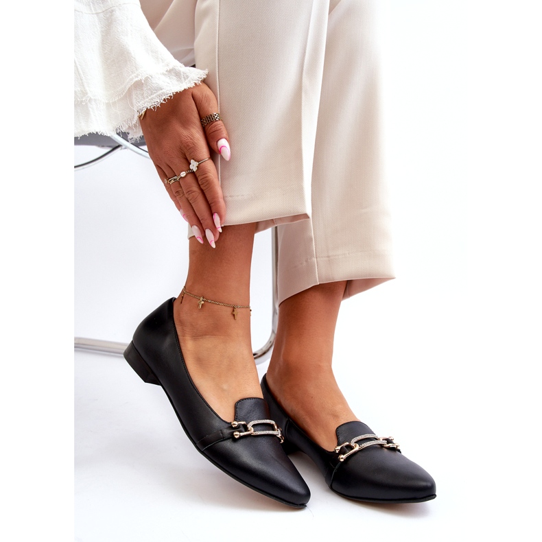 Zazoo 2885 Naisten nahkaballeriinit koristeella musta 1