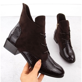 Naisten kiiltonahkaiset nilkkurit ruskeat Potocki 12498 1