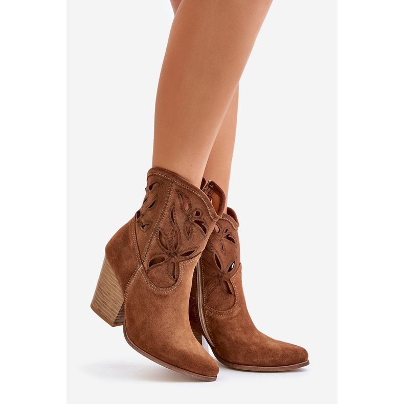 Lewski Shoes Mokkanahkaiset cowboysaappaat, joissa harjakattoinen kuvio Lewski 3612 Ruskea beige 1