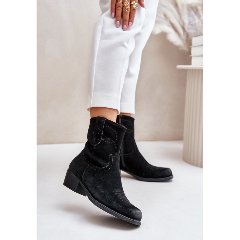 Mokkanahka naisten matalakorkoiset cowboysaappaat lämpimät Sergio Leone BT284-S musta 2