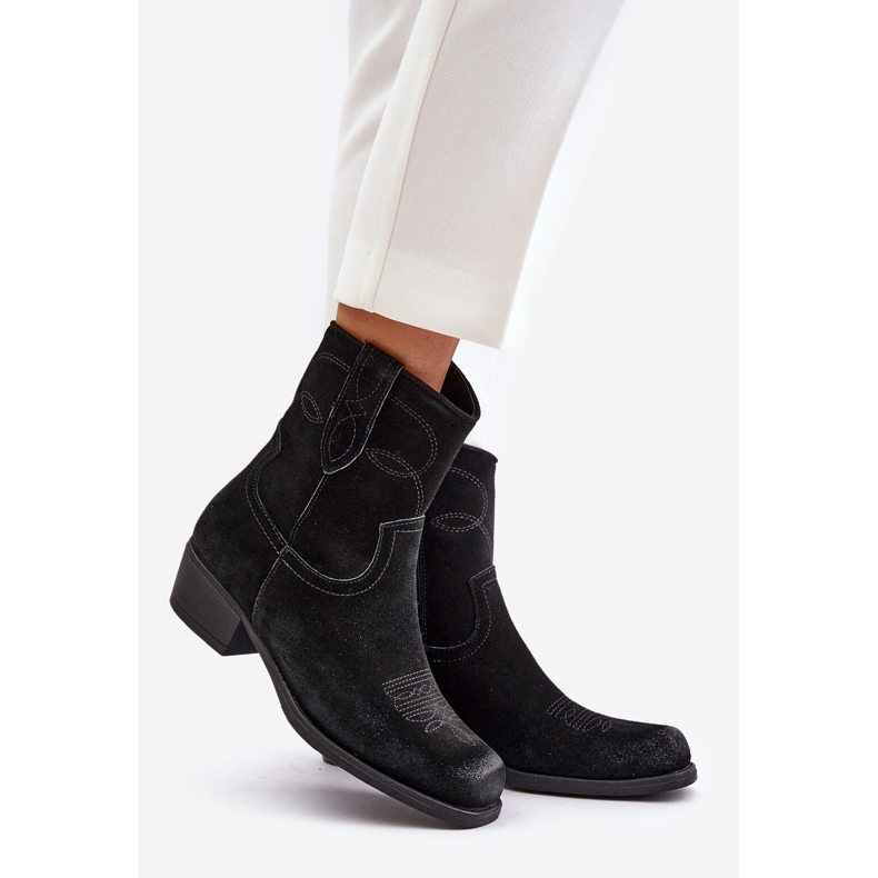 Mokkanahka naisten matalakorkoiset cowboysaappaat lämpimät Sergio Leone BT284-S musta 1