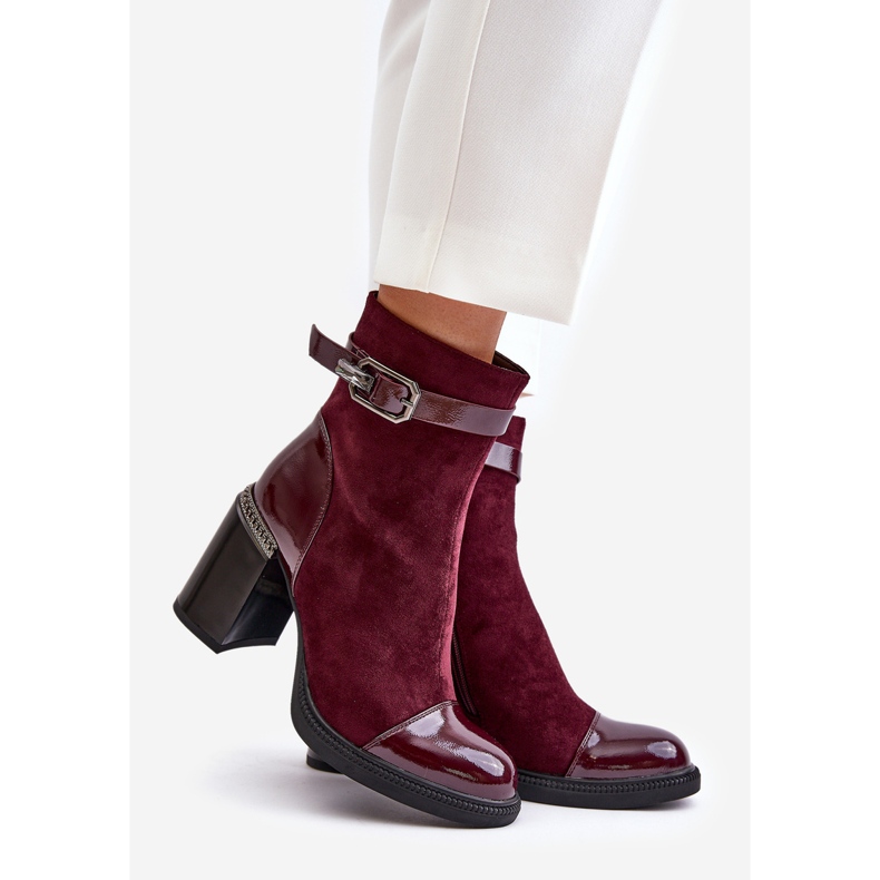 S.Barski Naisten eristetyt saappaat korkokengillä koristeellisella soljella D&amp;A MR880-085 Burgundy punainen 1