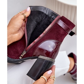 S.Barski Naisten eristetyt saappaat korkokengillä koristeellisella soljella D&amp;A MR880-085 Burgundy punainen 2