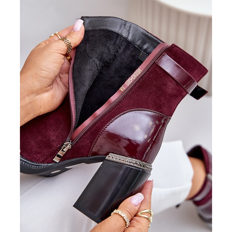 S.Barski Naisten eristetyt saappaat korkokengillä koristeellisella soljella D&amp;A MR880-085 Burgundy punainen 2