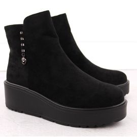 Naisten mokkanahkaiset nilkkurit paksulla alustalla, musta Potocki 11305 2