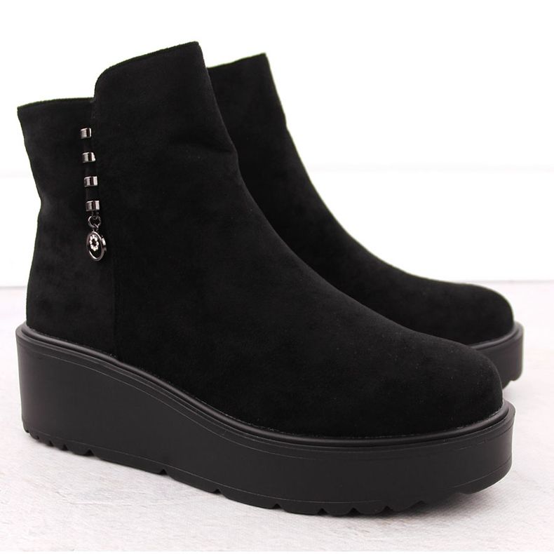 Naisten mokkanahkaiset nilkkurit paksulla alustalla, musta Potocki 11305 2