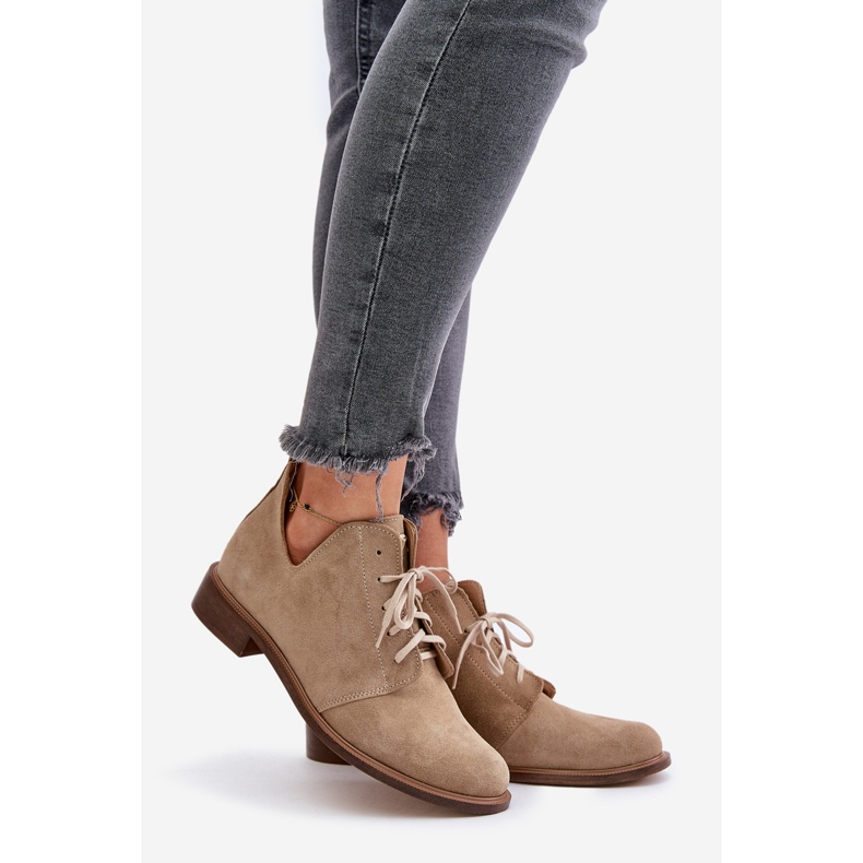 Zazoo 2959 mokkanahkaiset Oxfords nauhakengät tasakorkoisilla beigeillä 1